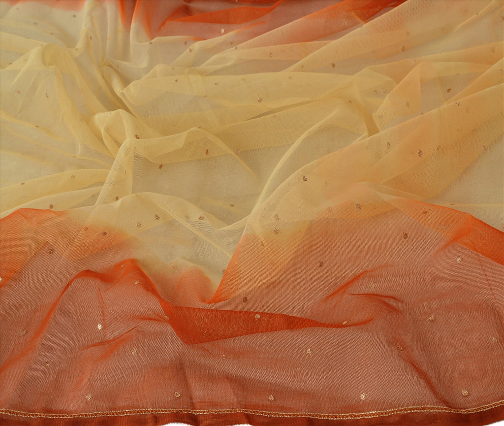 Sanskriti Vintage Dupatta Long Stole Net Mesh Orange Scarves Hand Beaded Hijab