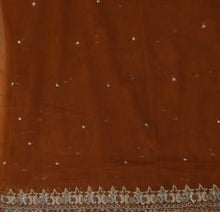 Load image into Gallery viewer, Sanskriti Vintage Dupatta Long Stole Net Mesh Brown Hijab Hand Beaded Wrap Veil
