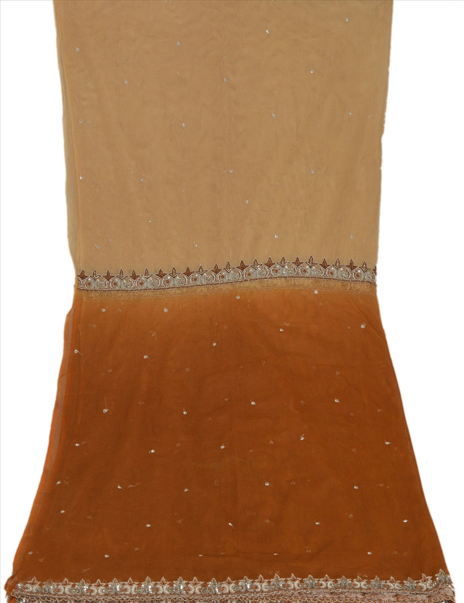 Sanskriti Vintage Dupatta Long Stole Net Mesh Brown Hijab Hand Beaded Wrap Veil