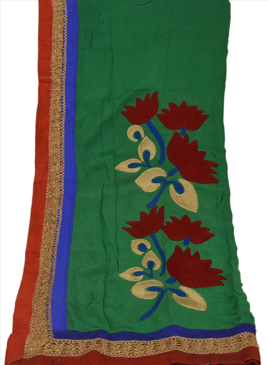 Sanskriti Vintage Dupatta Long Stole Georgette Green Hijab Embroidered Scarves