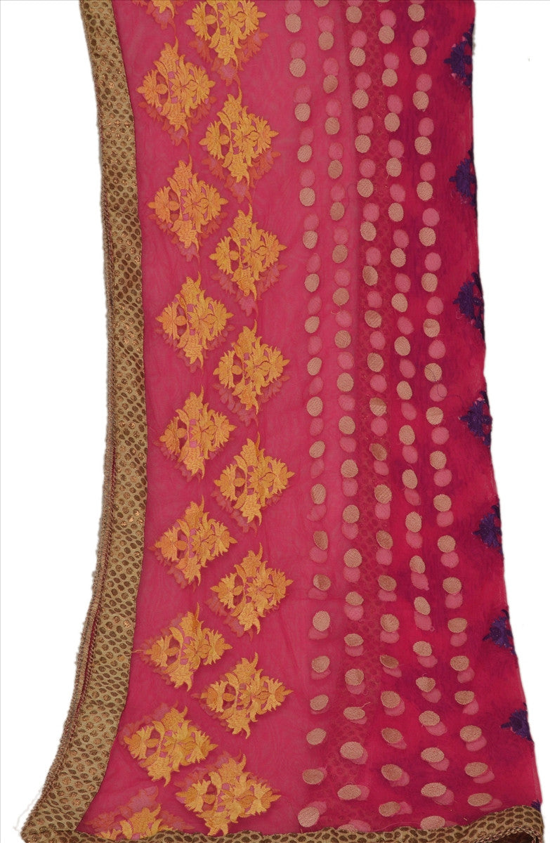 Sanskriti Vintage Dupatta Long Stole Net Mesh Pink Hijab Embroidered Wrap Veil