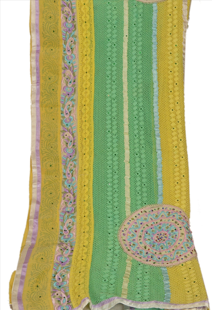 Sanskriti Vintage Dupatta Long Stole Cotton Green Scarves Hand Beaded Hijab