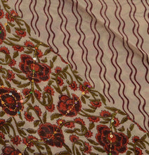 Load image into Gallery viewer, VINTAGE DUPATTA LONG SCARF GEORGETTE CREAM BROWN HAND EMBROIDERED KANTHA STOLE
