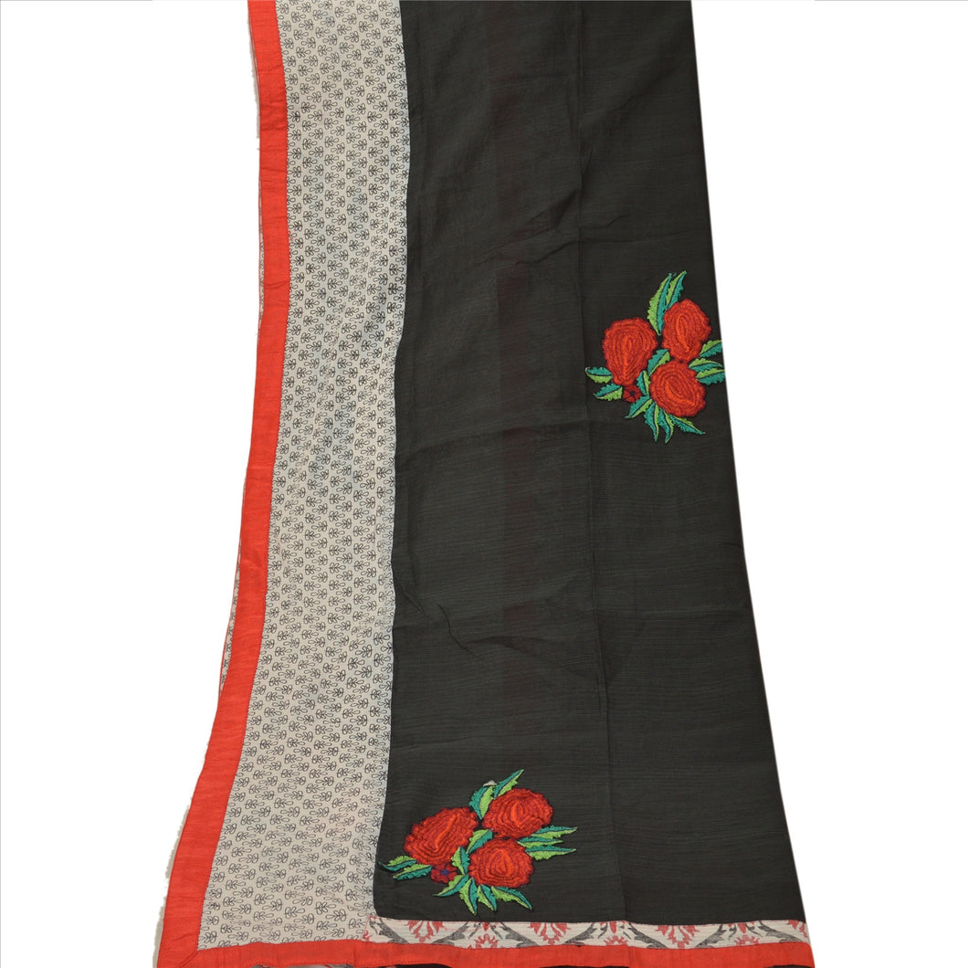 Vintage Dupatta Long Stole Art Silk White Black Veil Embroidered Wrap Hijab