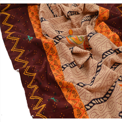 Sanskriti Vintage Dupatta Long Stole Cotton Cream Hijab Embroidered Wrap Veil