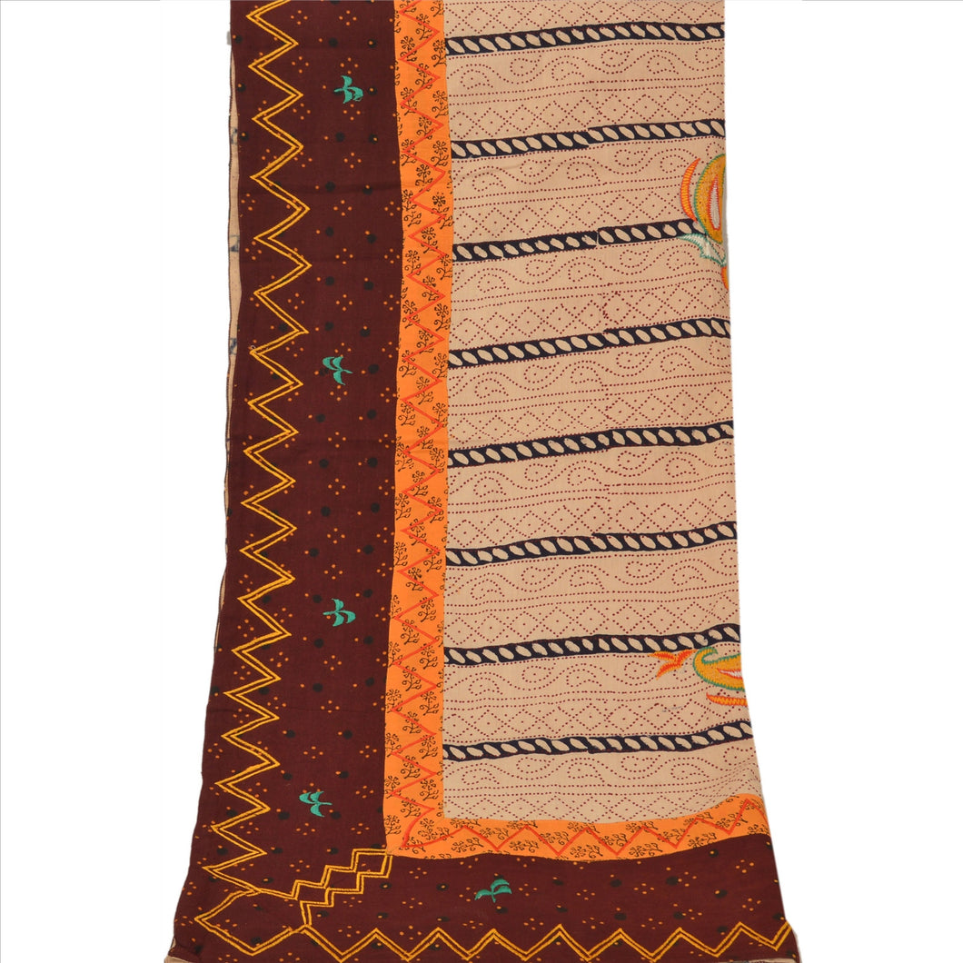 Sanskriti Vintage Dupatta Long Stole Cotton Cream Hijab Embroidered Wrap Veil