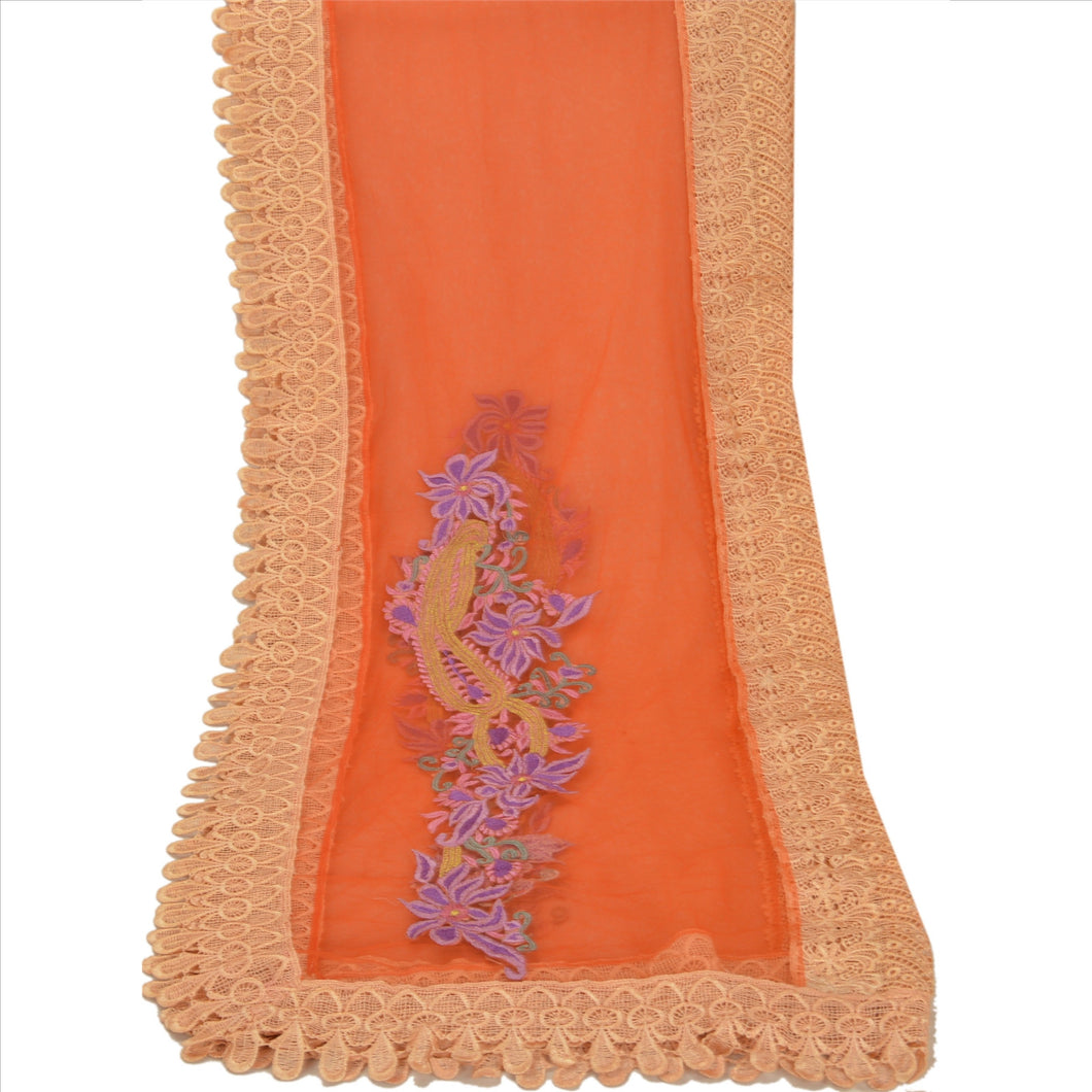 Sanskriti Vintage Dupatta Long Stole Net Mesh Orange Hijab Embroidered Scarves