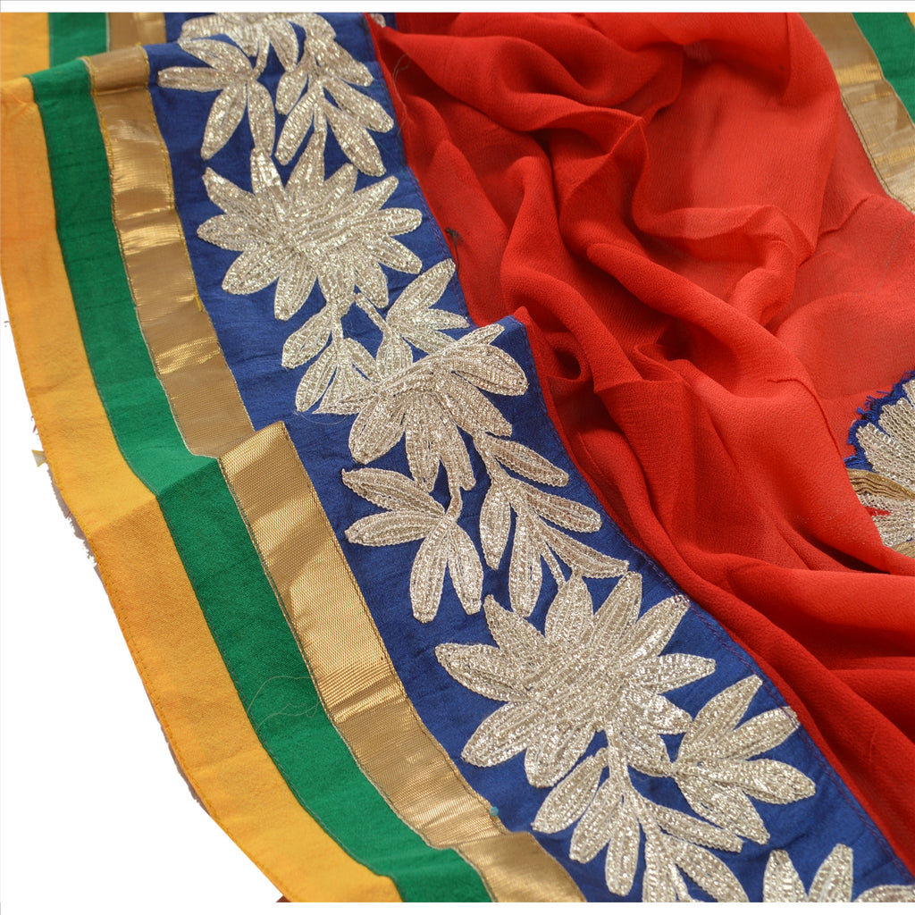 Sanskriti Vintage Dupatta Long Stole Art Silk Red Hijab Embroidered Veil Scarves