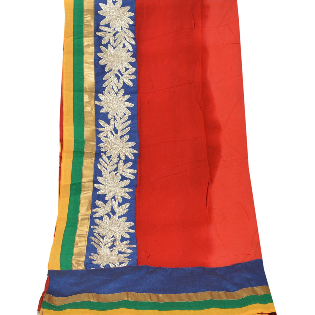 Sanskriti Vintage Dupatta Long Stole Art Silk Red Hijab Embroidered Veil Scarves