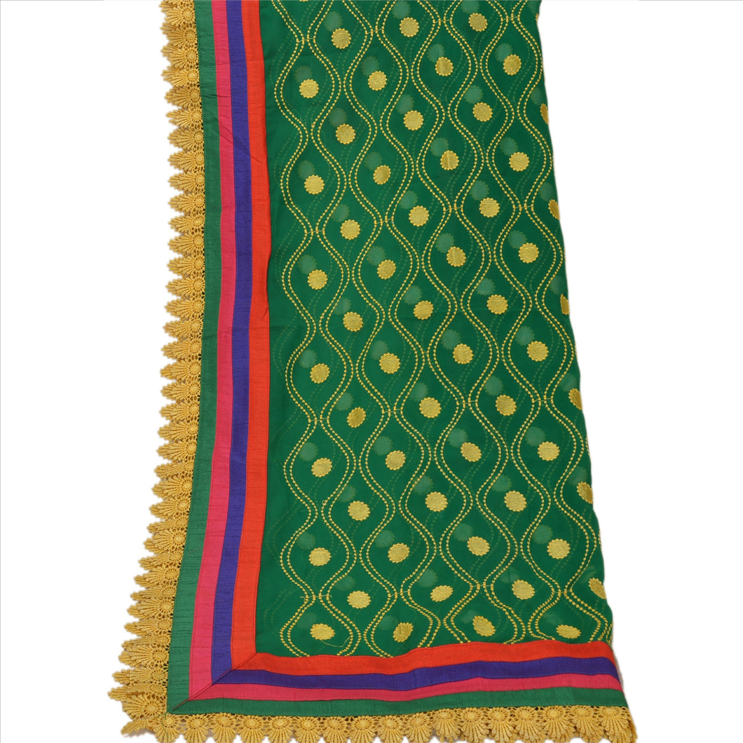 Sanskriti Vintage Dupatta Long Stole Georgette Green Hijab Embroidered Scarves