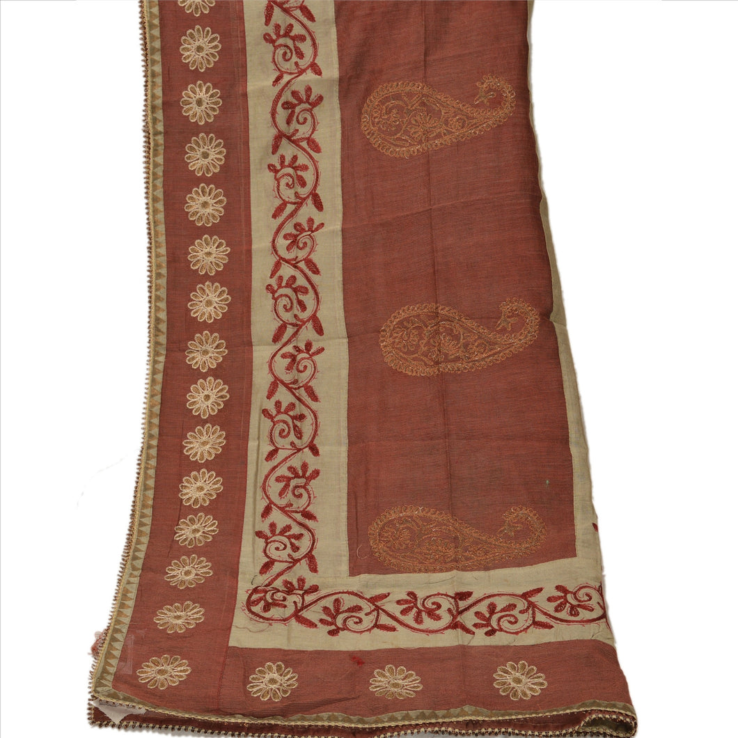 Vintage Dupatta Long Stole Art Silk Maroon Hijab Hand Embroidered Scarves