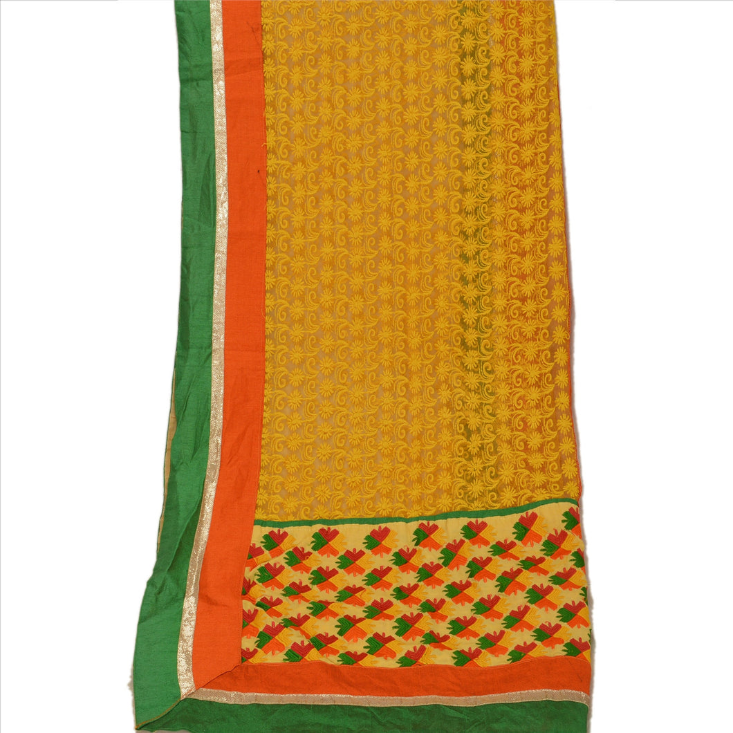 Sanskriti Vintage Dupatta Long Stole Net Mesh Yellow Hijab Embroidered Scarves