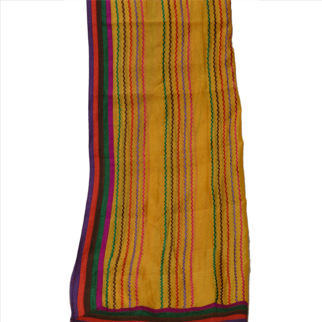 Sanskriti Vintage Dupatta Long Stole Art Silk Yellow Hijab Embroidered Wrap Veil