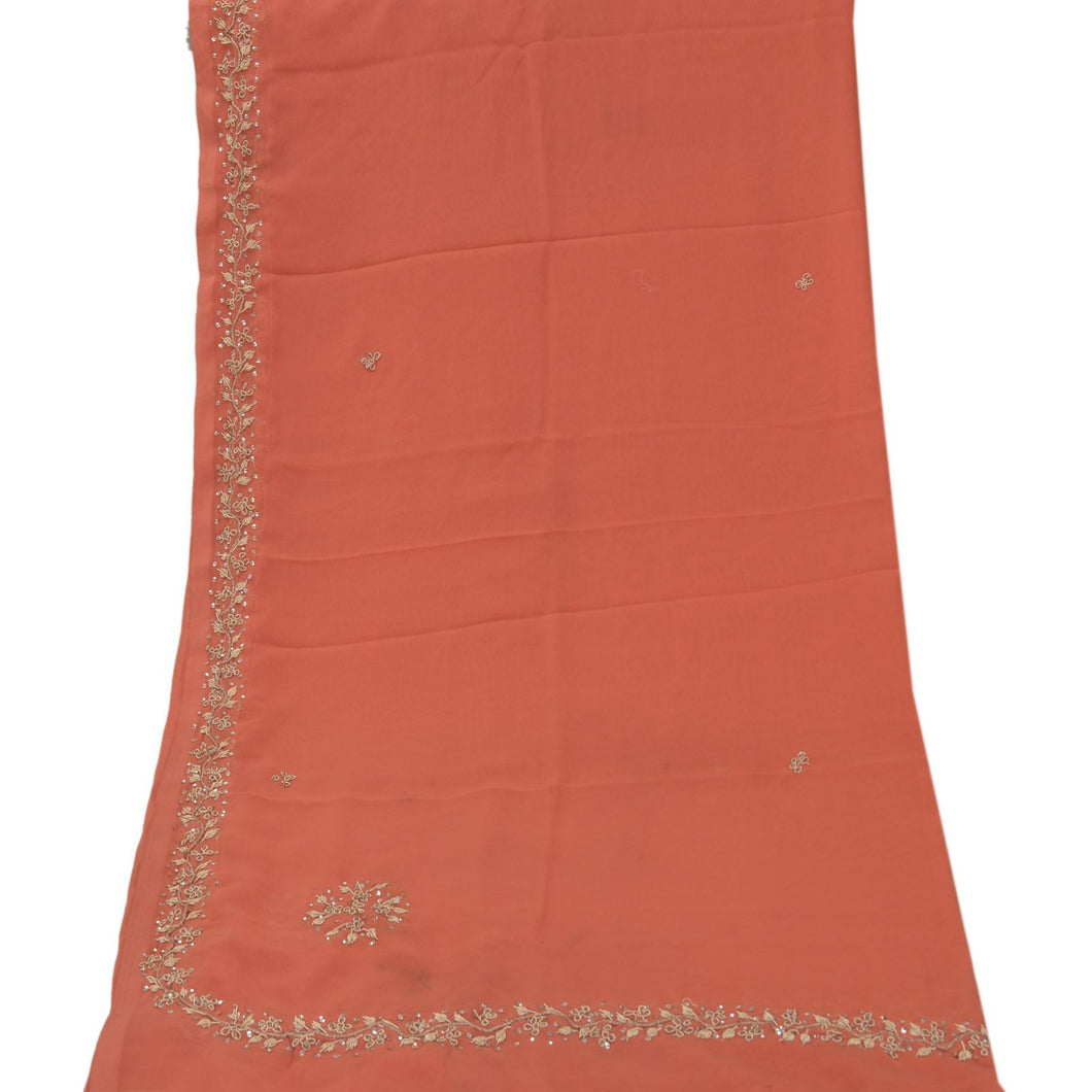 Sanskriti Vintage Dupatta Long Stole Georgette Peach Scarves Hand Beaded Hijab