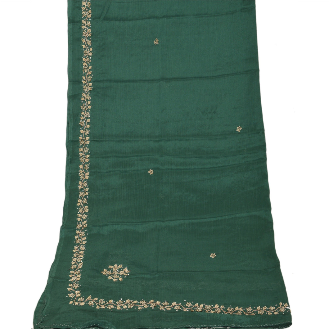 Sanskriti Vintage Dupatta Long Stole Art Silk Green Hijab Hand Beaded Wrap Veil