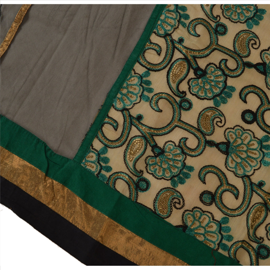 Sanskriti Vintage Dupatta Long Stole Art Silk Cream Hijab Hand Beaded Wrap Veil