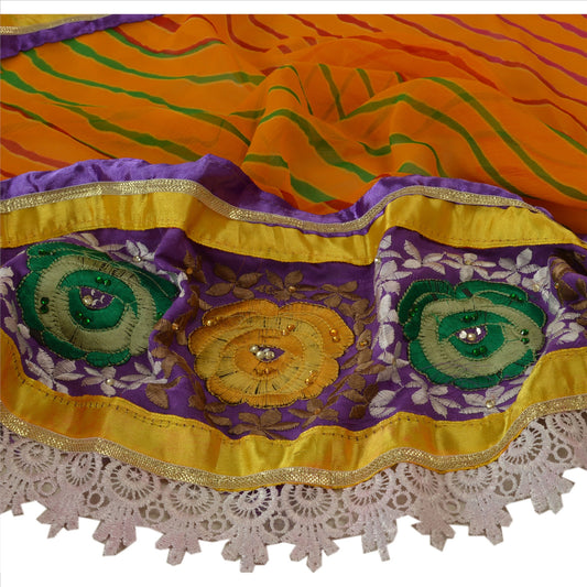 Sanskriti Vintage Dupatta Long Stole Chiffon Silk Saffron Embroidered Leheria Scarves