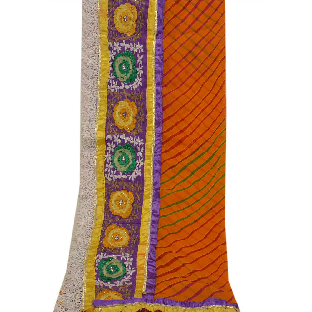 Vintage Dupatta Long Stole Chiffon Silk Saffron Embroidered Leheria Scarves