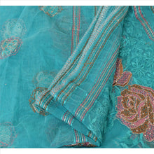 Load image into Gallery viewer, Sanskriti Vintage Dupatta Long Stole Net Mesh Blue Embroidered Veil Scarves
