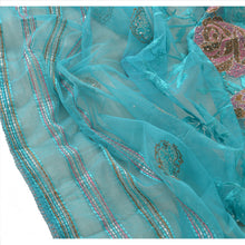 Load image into Gallery viewer, Sanskriti Vintage Dupatta Long Stole Net Mesh Blue Embroidered Veil Scarves
