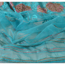 Load image into Gallery viewer, Sanskriti Vintage Dupatta Long Stole Net Mesh Blue Embroidered Veil Scarves
