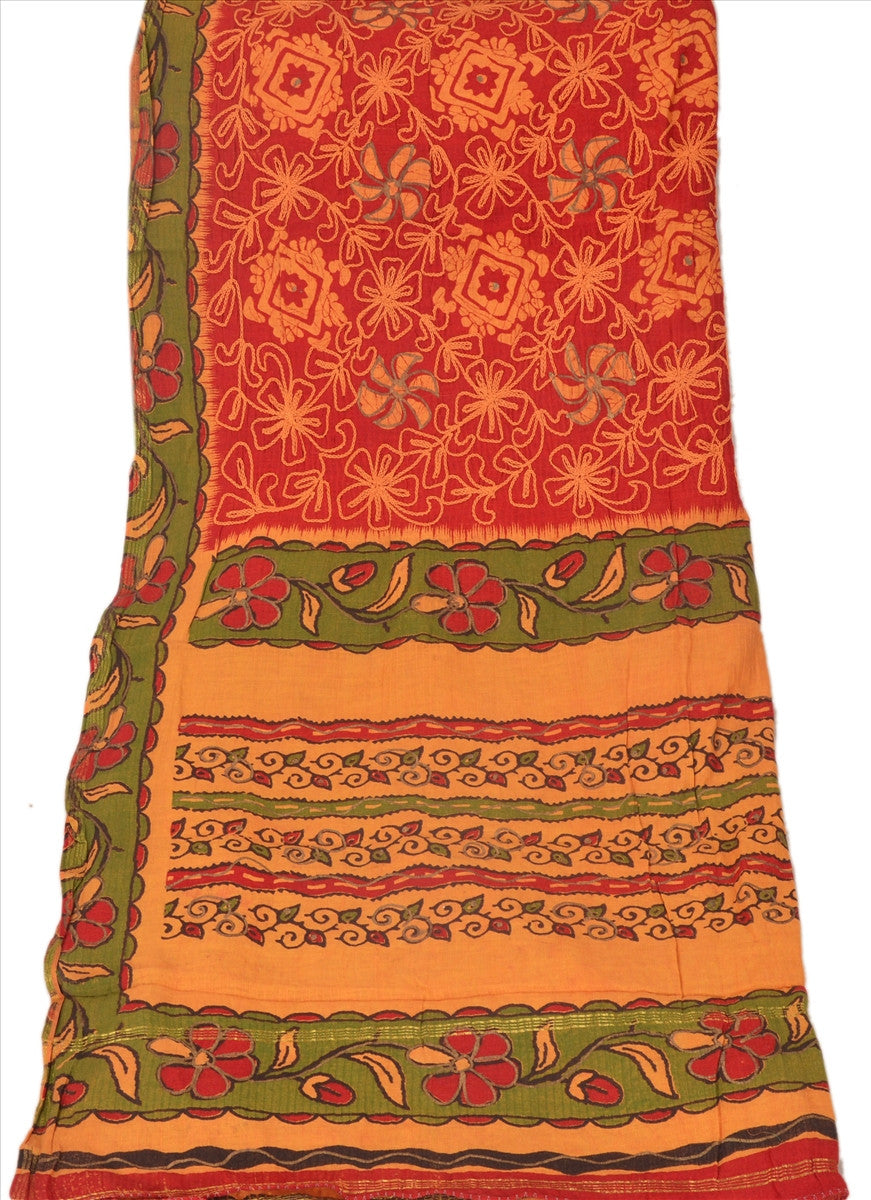Vintage Dupatta Long Stole Cotton Multi Color Hand Embroidered Batik Wrap Veil