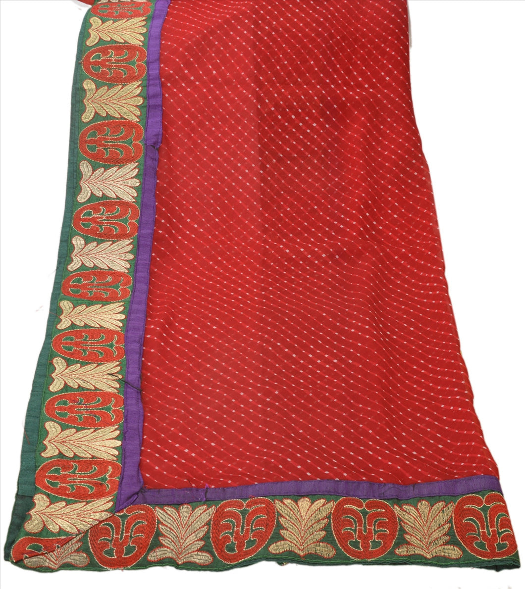 Vintage Dupatta Long Stole Chiffon Silk Red Hijab Embroidered Leheria Wrap Veil