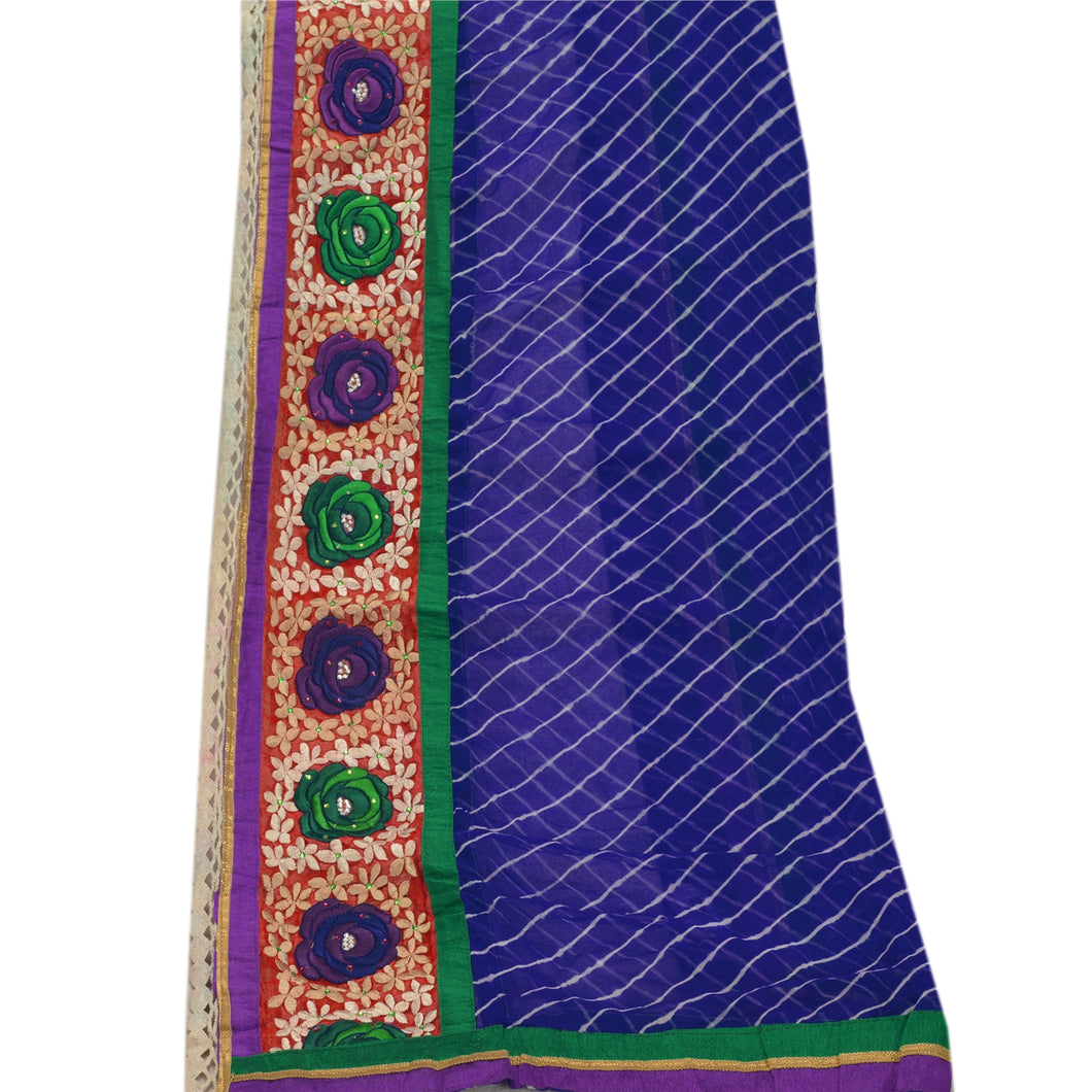 Vintage Dupatta Long Stole Chiffon Silk Blue Hijab Hand Beaded Leheria Wrap Veil