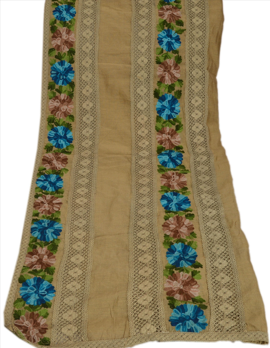 Sanskriti Vintage Dupatta Long Stole Cotton Green Hand Embroidered Wrap Veil