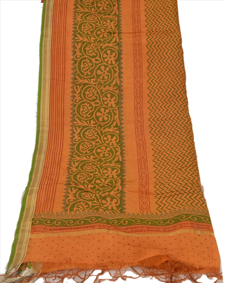 Vintage Dupatta Long Stole Cotton Saffron Wrap Hijab Block Printed Veil Scarves