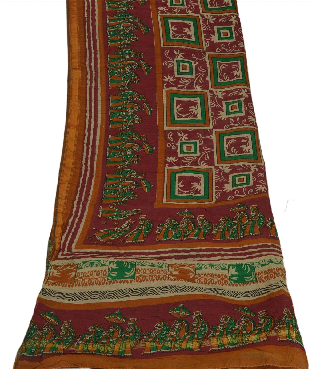 Sanskriti Vintage Dupatta Long Stole Cotton Maroon Wrap Hijab Printed Scarves