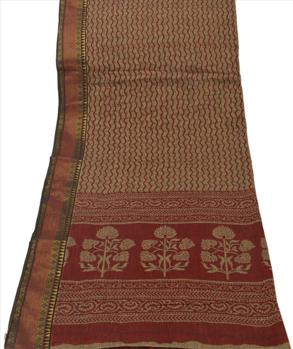 Vintage Dupatta Long Stole Cotton Brown Wrap Hijab Printed Veil Scarves
