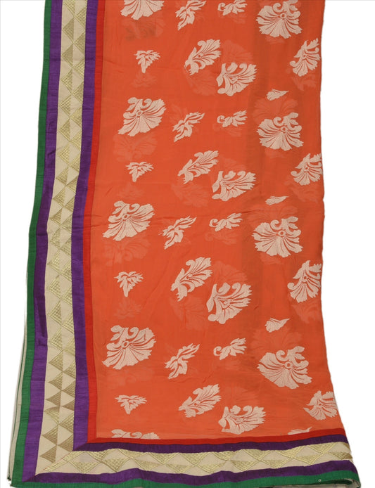 Sanskriti Vintage Dupatta Long Stole Georgette Orange Scarves Embroidered Hijab