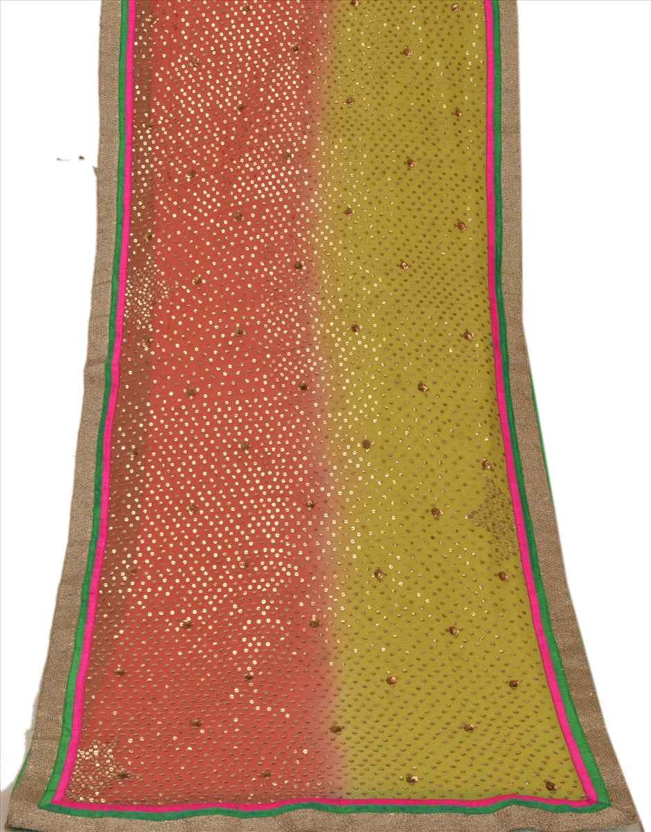 Sanskriti Vintage Dupatta Long Stole Georgette Peach Scarves Hand Beaded Hijab