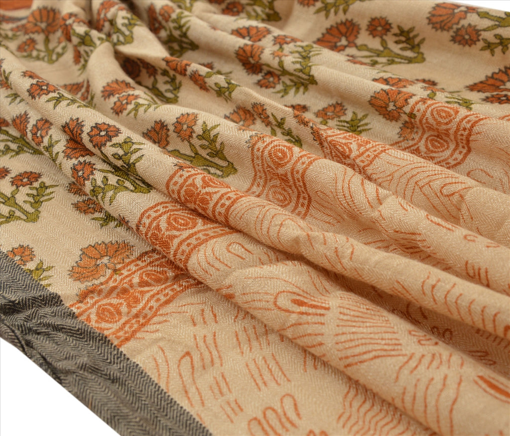Sanskriti Vintage Dupatta Long Stole Woolen Brown Wrap Hijab Printed Veil Floral Scarves