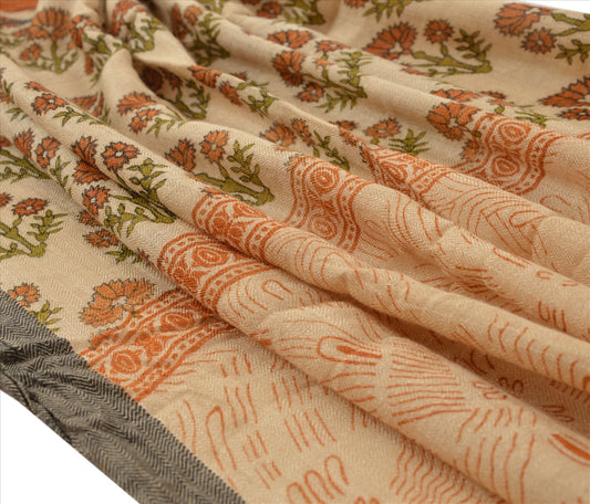 Sanskriti Vintage Dupatta Long Stole Woolen Brown Wrap Hijab Printed Veil Floral Scarves