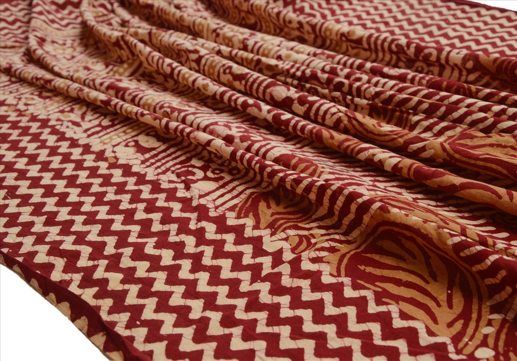 Sanskriti Vintage Dupatta Long Stole Cotton Maroon Wrap Hijab Batik Veil Paisley Scarves