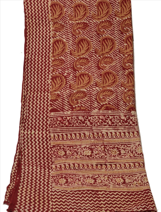Sanskriti Vintage Dupatta Long Stole Cotton Maroon Wrap Hijab Batik Veil Paisley Scarves