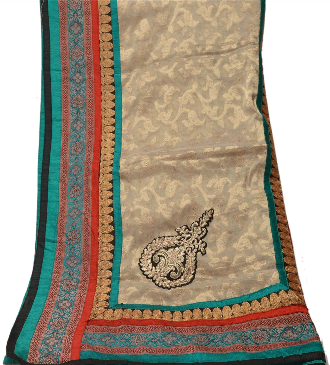 Vintage Dupatta Schal Long Stola Art Silk Multi Color Embroidered Wrap Hijab