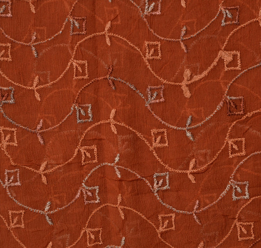 Sanskriti Vintage Dupatta Long Stole Chiffon Silk Brown Embroidered Wrap Hijab