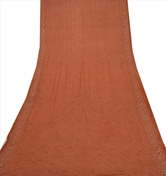 Sanskriti Vintage Dupatta Long Stole Chiffon Silk Brown Embroidered Wrap Hijab