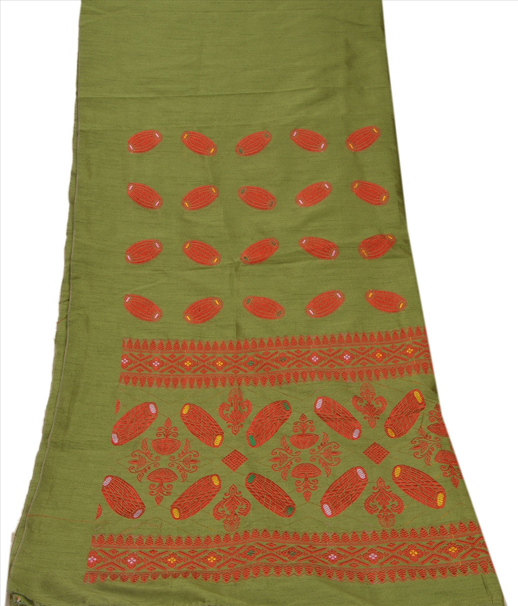 Sanskriti Vintage Dupatta Long Stole Art Silk Green Hijab Embroidered Wrap Veil
