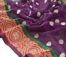 Load image into Gallery viewer, Sanskriti Vintage Dupatta Long Stole Georgette Purple Embroidered Wrap Scarves
