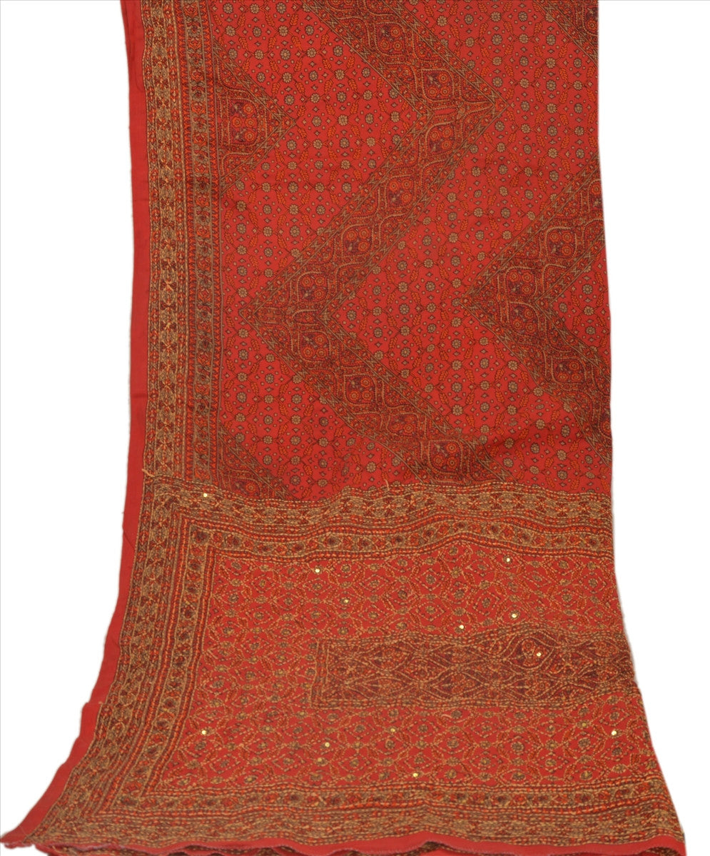 Vintage Dupatta Long Stole Art Silk Red Hand Embroidered Kantha Wrap Veil