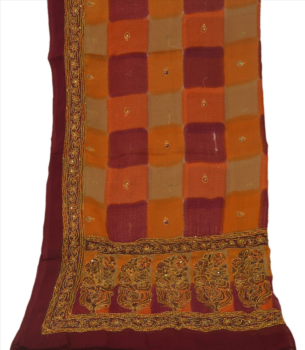 Vintage Dupatta Long Stole Georgette Multi Color Hand Embroidered Kantha Scarves