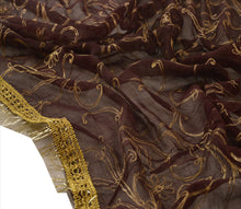 Load image into Gallery viewer, Vintage Dupatta Long Stole Georgette Brown Scarves Hand Embroidered Hijab
