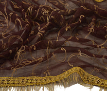 Load image into Gallery viewer, Vintage Dupatta Long Stole Georgette Brown Scarves Hand Embroidered Hijab
