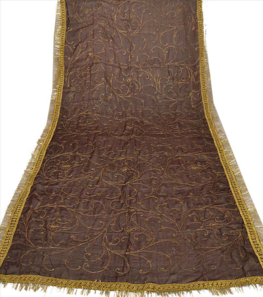 Sanskriti Vintage Dupatta Long Stole Georgette Brown Scarves Hand Embroidered Hijab