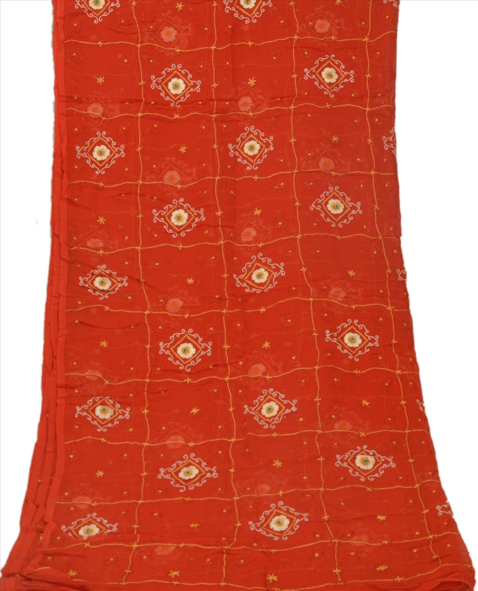 Vintage Dupatta Schal Long Stola Chiffon Silk Orange Hand Embroidered Wrap Veil