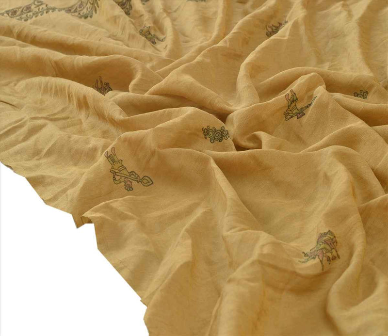 Sanskriti Vintage Dupatta Long Stole Cotton Golden Wrap Hijab Painted Veil Scarves